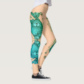 Kissing Fish Art Peach Teal Leggings レギンス (右)