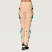 Kissing Fish Art Peach Teal Leggings レギンス (裏面)