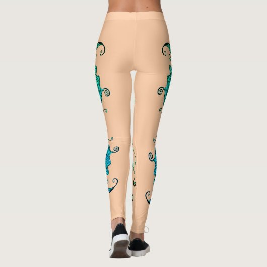 Kissing Fish Art Peach Teal Leggings レギンス (裏面)