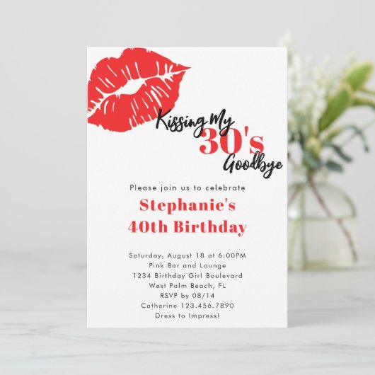 Kissing my 30s Goodbye Red & Black 40th Birthday 招待状 (スタンド正面)