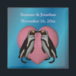 Kissing Penguins Cute Personalized Wedding  マグネット<br><div class="desc">A pair of cute kissing penguins on a pink heart against an electric blue background save the date announcement or wedding favor refrigerator magnet. Fill in your information in the template. Make more changes to text and font size, style, and color. This design is available on many products in my...</div>