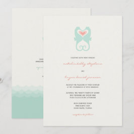 Kissing Seahorses Love Hearts Beach Summer Wedding 招待状