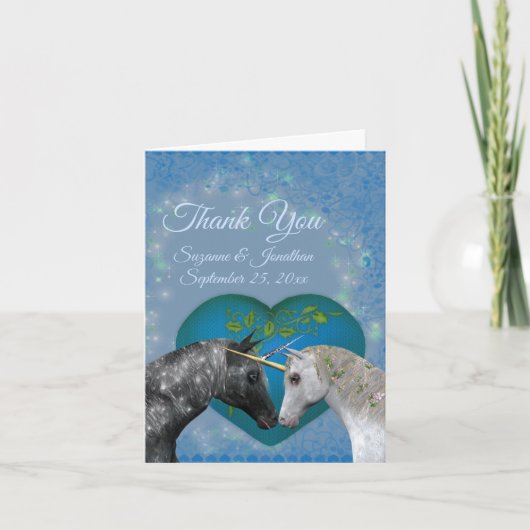 Kissing Unicorns Heart Wedding  サンキューカード (正面)