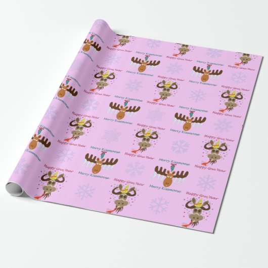 Kissmoose_メリー Happy Gnu Year pattern_pink ラッピングペーパー (アンロールド)