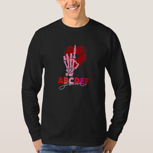 Kissy Lips Skeleton Hand ABCDEF-You Funny Valentin Tシャツ (正面)