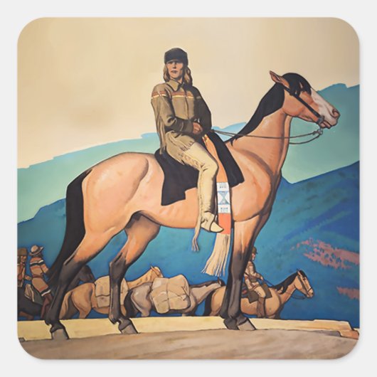 Kit Carson With Mountain Men by Maynard Dixon スクエアシール (正面)