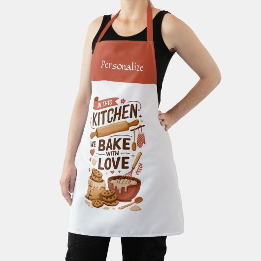 Kitchen Bake With Love Quote Personalized Gift エプロン (インサイチュ)
