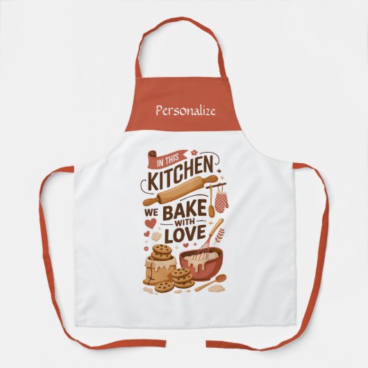 Kitchen Bake With Love Quote Personalized Gift エプロン (正面)
