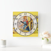 Kitchen Clockノスタルジックなヴィンテージのレトロの女性 スクエア壁時計 (ホーム)