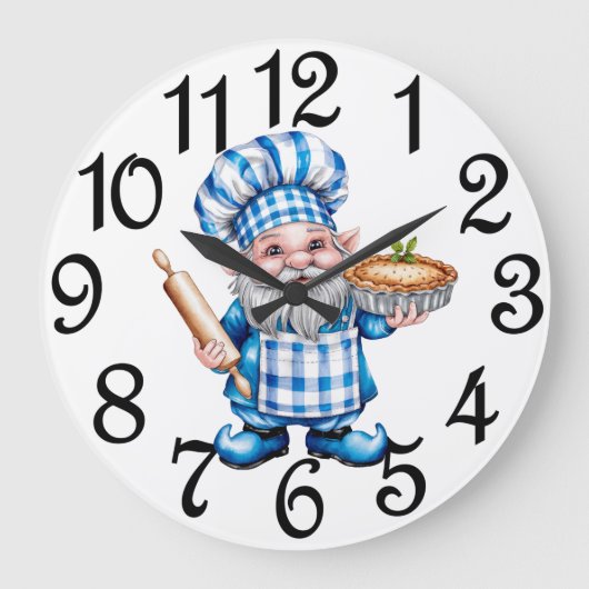 Kitchen Cooking Gnome Acrylic Wall Clock ラージ壁時計 (正面)