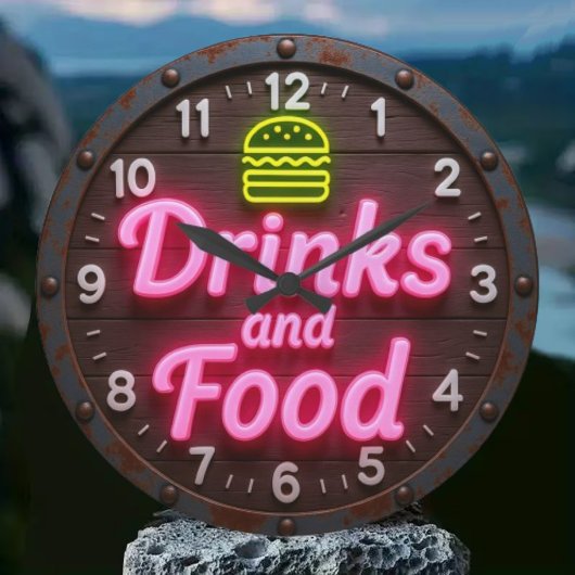  Kitchen decor home bar Drinks and food retro ラージ壁時計