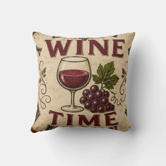 Kitchen Farmhouse Decor Wine Time クッション (裏面)