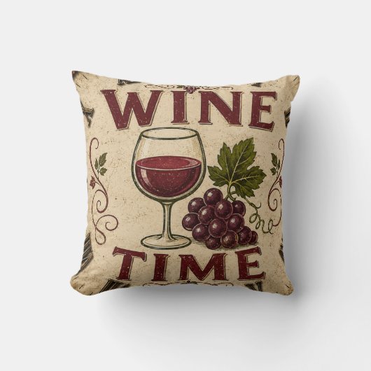 Kitchen Farmhouse Decor Wine Time クッション (正面)