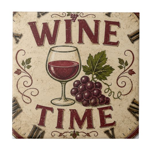 Kitchen Farmhouse Decor Wine Time タイル (正面)