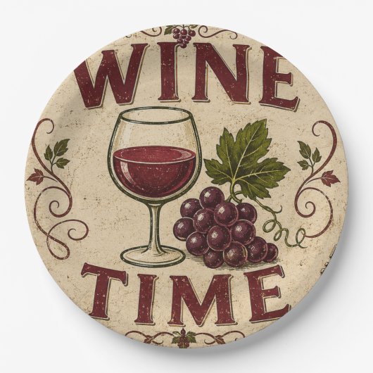 Kitchen Farmhouse Decor Wine Time ペーパープレート (正面)