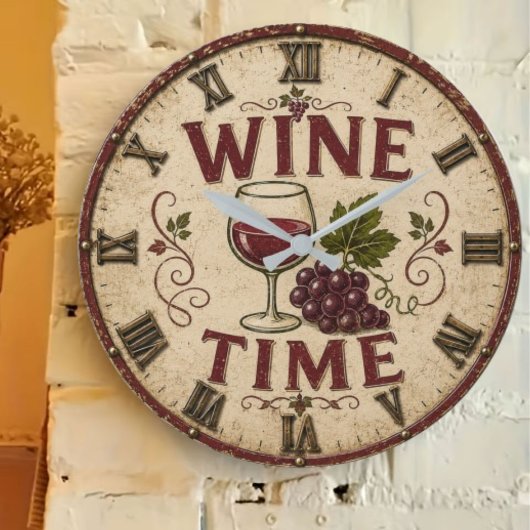 Kitchen Farmhouse Decor Wine Time ラージ壁時計