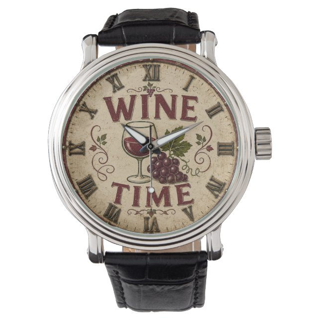 Kitchen Farmhouse Decor Wine Time  腕時計 (正面)