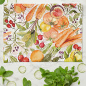 Kitchen Garden Harvest Watercolor Fruit & Veggie キッチンタオル (折り畳み)