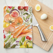 Kitchen Garden Harvest Watercolor Fruit & Veggie キッチンタオル (四つ折り)