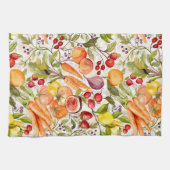 Kitchen Garden Harvest Watercolor Fruit & Veggie キッチンタオル (横)