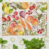 Kitchen Garden Harvest Watercolor Fruit & Veggie キッチンタオル (折り畳み)