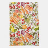 Kitchen Garden Harvest Watercolor Fruit & Veggie キッチンタオル (縦)