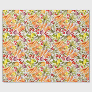 Kitchen Garden Harvest Watercolor Fruit & Veggie ラッピングペーパー