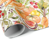 Kitchen Garden Harvest Watercolor Fruit & Veggie ラッピングペーパー (ロールコーナー)