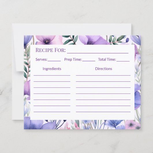 Kitchen Gift Elegant Purple Floral Recipe Card (正面)