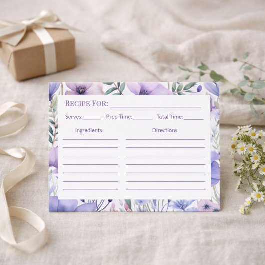 Kitchen Gift Elegant Purple Floral Recipe Card