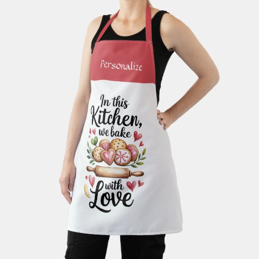 Kitchen Heartfelt Bake With Love Quote Personalize エプロン (インサイチュ)