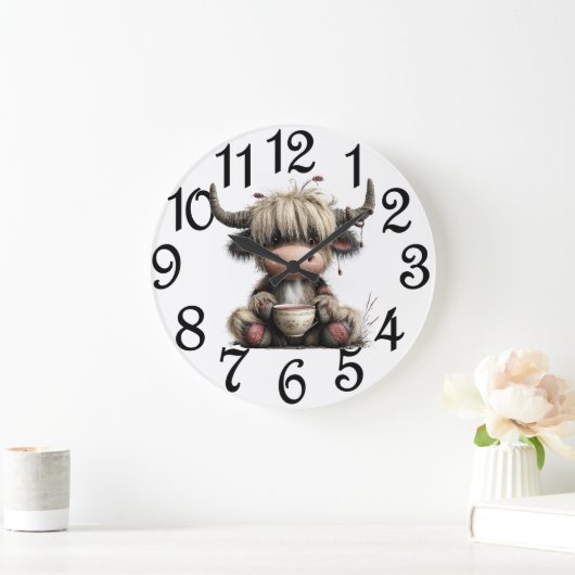 Kitchen Highland Cow ラージ壁時計 (ホーム)