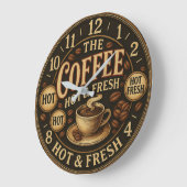 Kitchen Hot and fresh coffee cup bean ラージ壁時計 (傾斜)