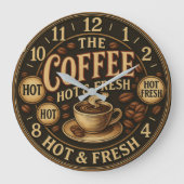 Kitchen Hot and fresh coffee cup bean ラージ壁時計 (正面)