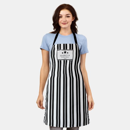 Kitchen Master Black and White Stripes Apron エプロン (着用した状態)