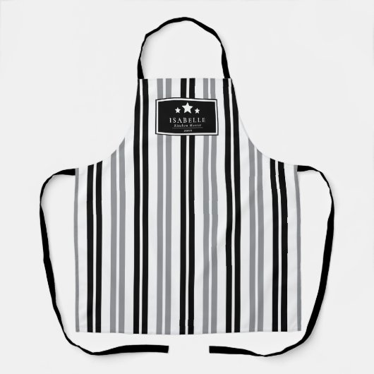 Kitchen Master Stars black and grey stripes Apron エプロン (正面)