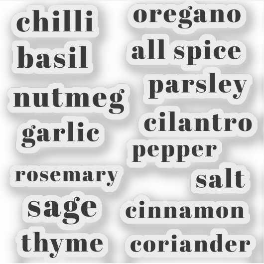 Kitchen Pantry Cupboard Herbs Spices Flavor Labels シール (正面)