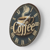 Kitchen retro Vintage Coffee ラージ壁時計 (傾斜)
