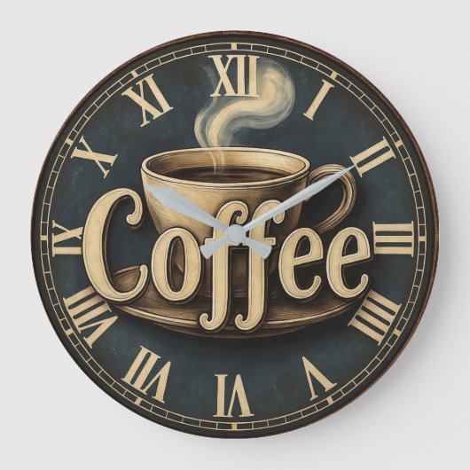  Kitchen retro Vintage Coffee ラージ壁時計 (正面)