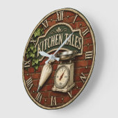Kitchen Tales Rustic Baking Baker Gift ラージ壁時計 (傾斜)