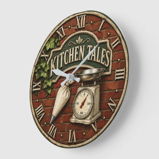 Kitchen Tales Rustic Baking Baker Gift ラージ壁時計 (傾斜)