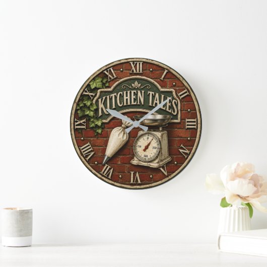 Kitchen Tales Rustic Baking Baker Gift ラージ壁時計 (ホーム)
