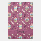 Kitchen Tea Towel Kawaii Pink Purple Cupcake  キッチンタオル (縦)