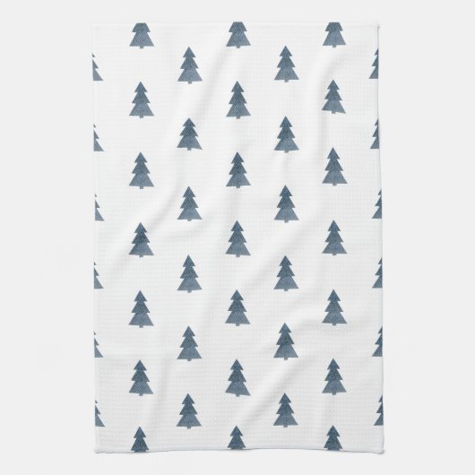 Kitchen Towel - Blue Christmas Trees Pattern キッチンタオル (縦)