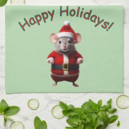 Kitchen Towel - Santa Mouse and Text キッチンタオル