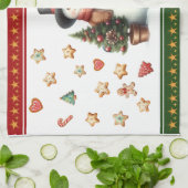 Kitchen Towel Snowman and Christmas Cookies Red キッチンタオル (折り畳み)