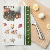 Kitchen Towel Snowman and Christmas Cookies Red キッチンタオル (四つ折り)