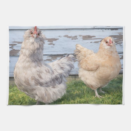Kitchen Towel Two Chickens Farmhouse  キッチンタオル (横)
