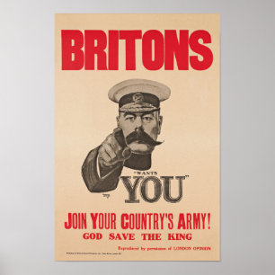 Kitchener Wants WWI Propagandaブリトン人の主 ポスター