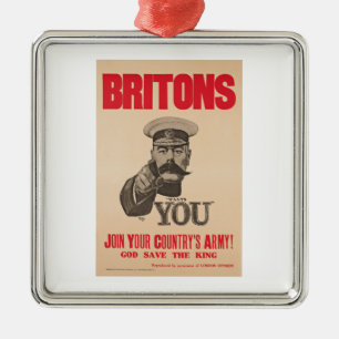 Kitchener Wants WWI Propagandaブリトン人の主 メタルオーナメント